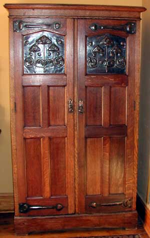 Oak Hall Cupboard in Medieval Style, original patina.  Shapland and Petter. 