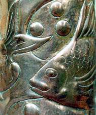 Detail from Newlyn copper vase.