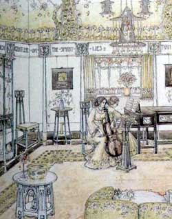 Design for a music  room by George Logan . Watercolour c 1905 GM.Pencil ink and watercolor on canvas.  Glasgow Museums