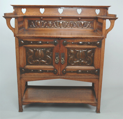 Oak Buffet with Repoussé Copper Panels designed by William Cowie, Shapland and Petter